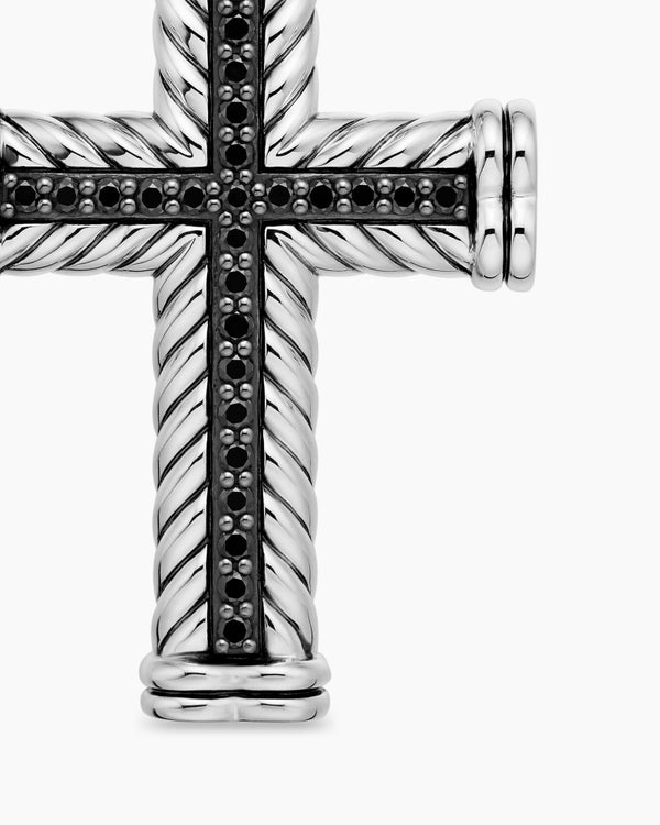Chevron Cross Pendant in Sterling Silver with Black Diamonds, 41.5mm