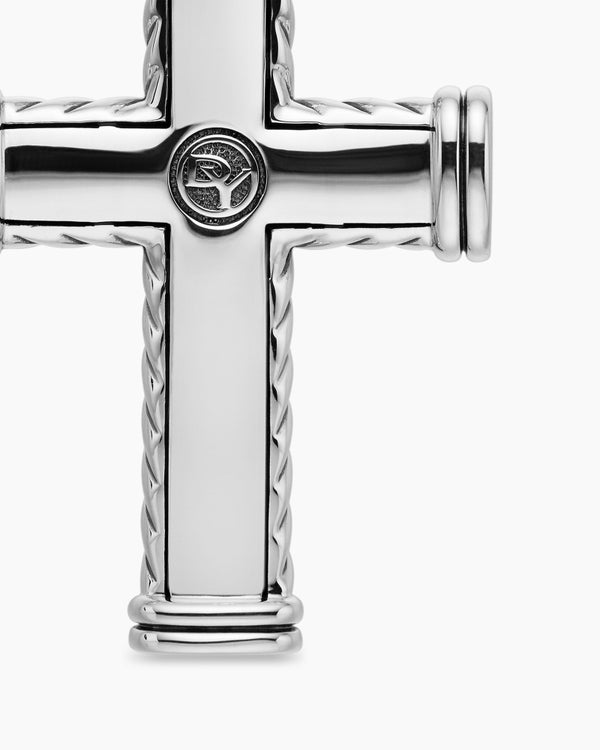Chevron Cross Pendant in Sterling Silver with Black Diamonds, 41.5mm