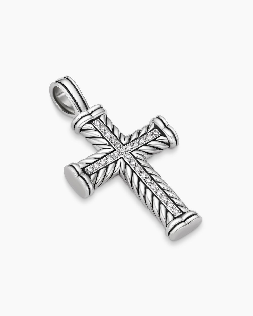 Mens Chevron Cross Pendant in Sterling Silver with Diamonds, 41.5mm