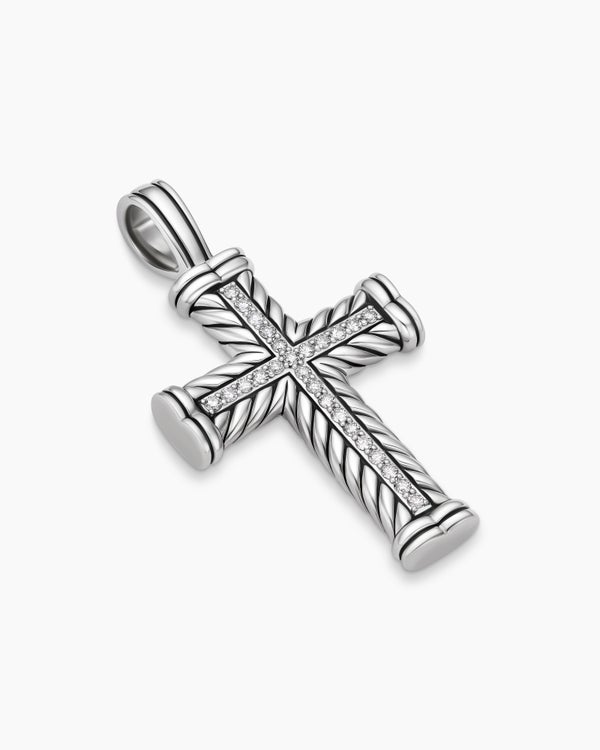 Chevron Cross Pendant in Sterling Silver with Diamonds, 41.5mm