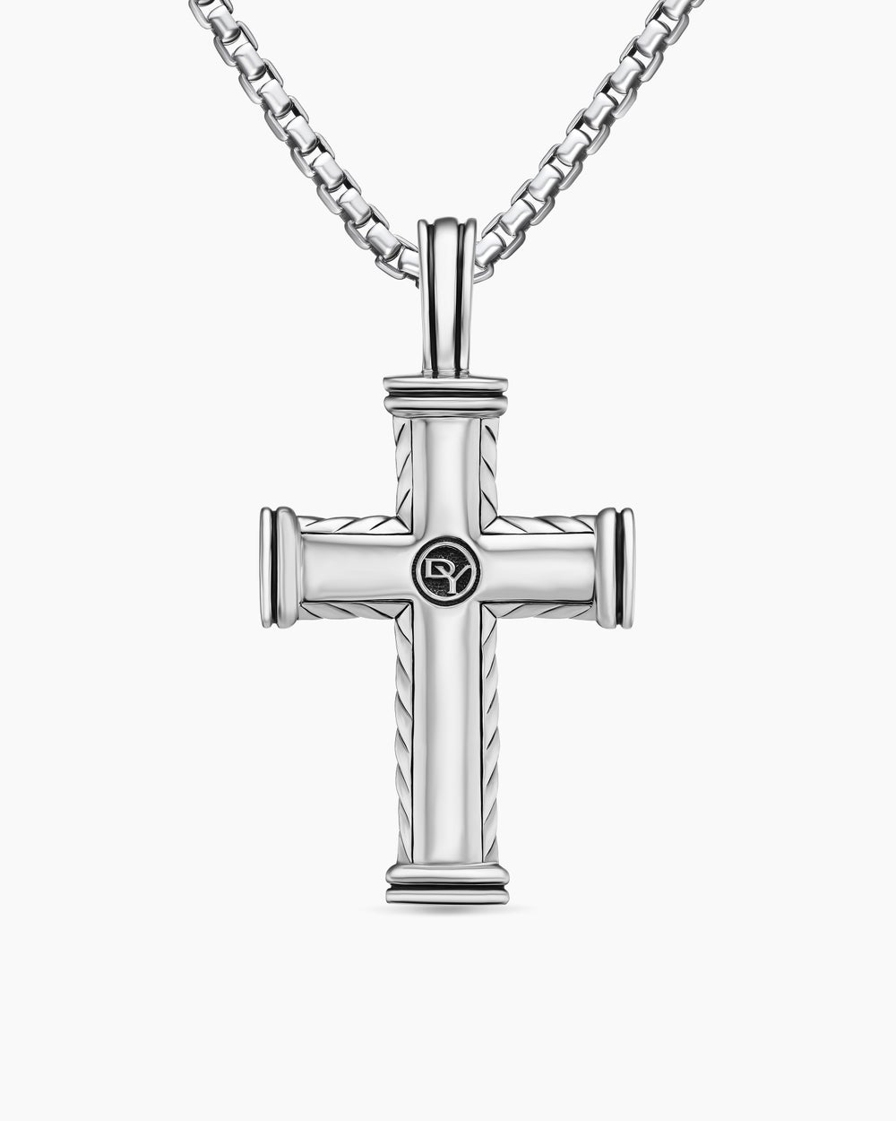 Mens Chevron Cross Pendant in Sterling Silver with Diamonds, 41.5mm