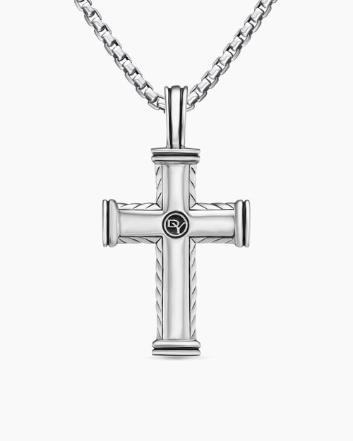 Mens Chevron Cross Pendant in Sterling Silver with Diamonds, 41.5mm