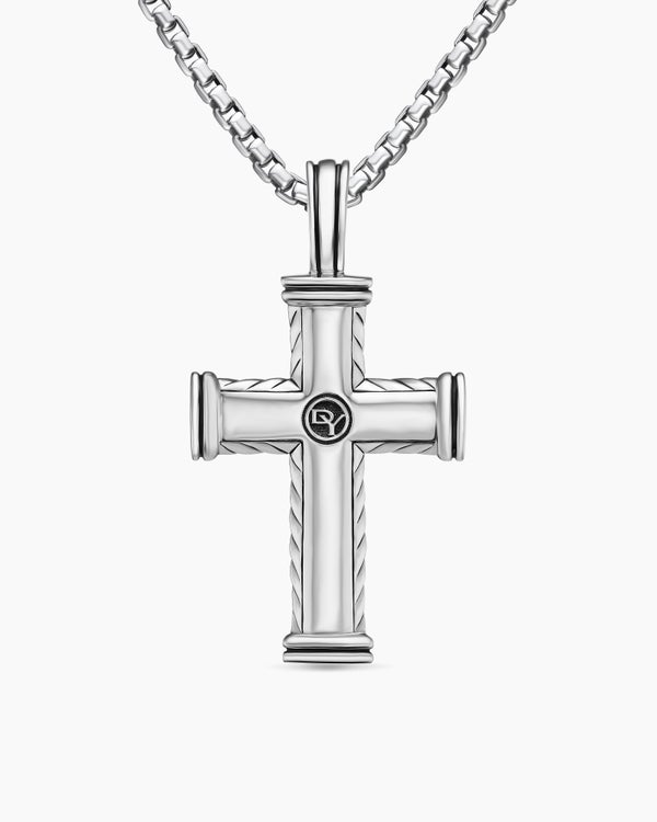 Chevron Cross Pendant in Sterling Silver with Diamonds, 41.5mm