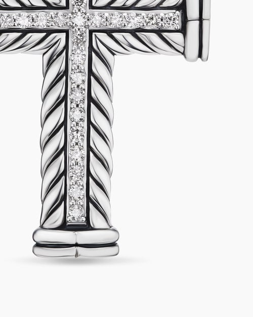 Mens Chevron Cross Pendant in Sterling Silver with Diamonds, 41.5mm