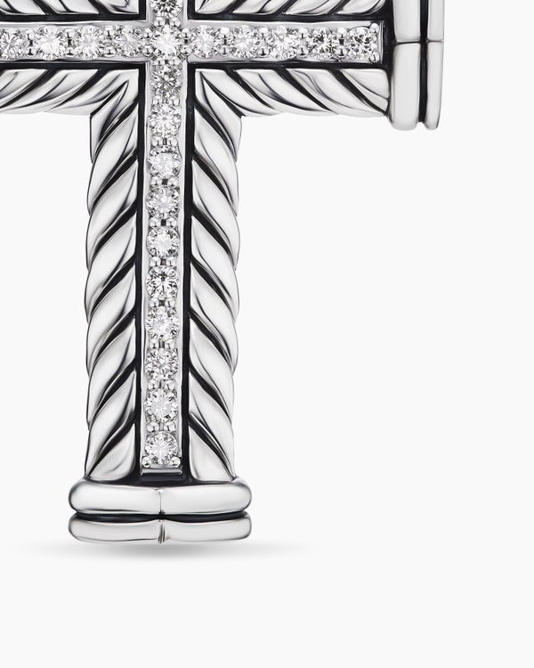 Chevron Cross Pendant in Sterling Silver with Diamonds, 41.5mm