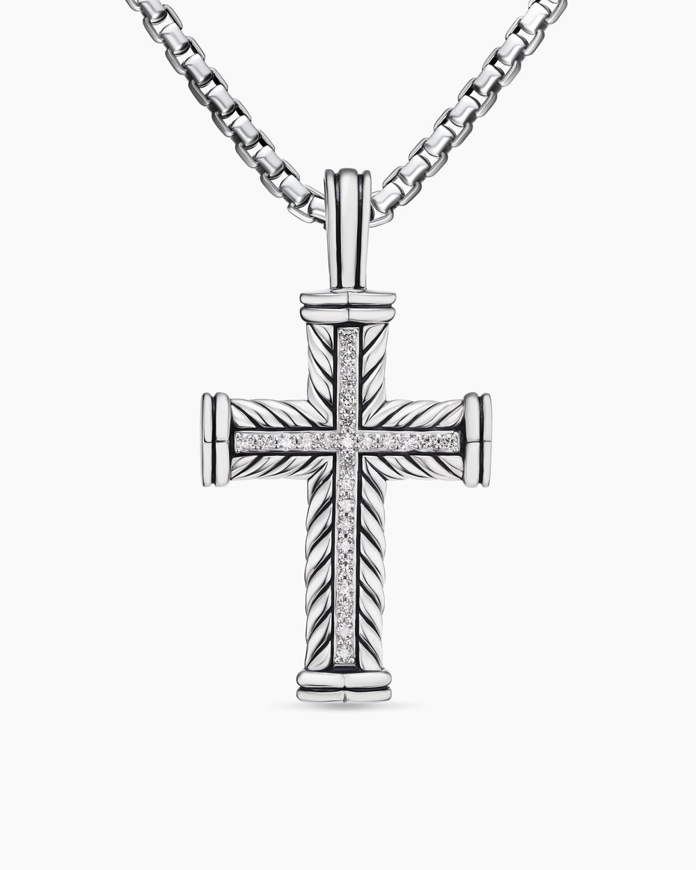 Mens Chevron Cross Pendant in Sterling Silver with Diamonds, 41.5mm