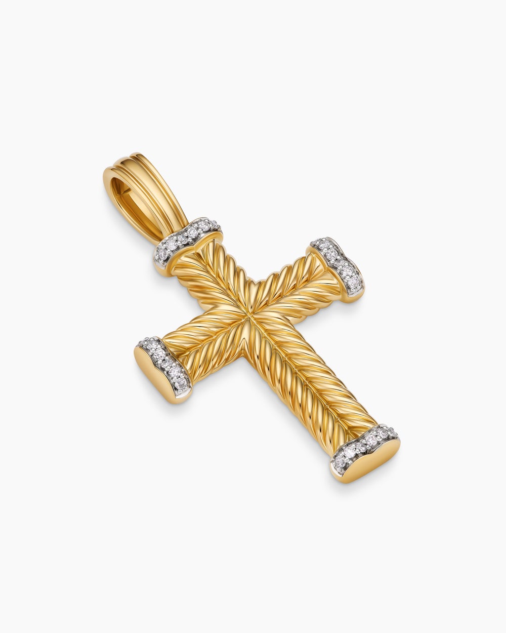 Mens Chevron Cross Pendant in 18K Yellow Gold with Diamonds, 33mm