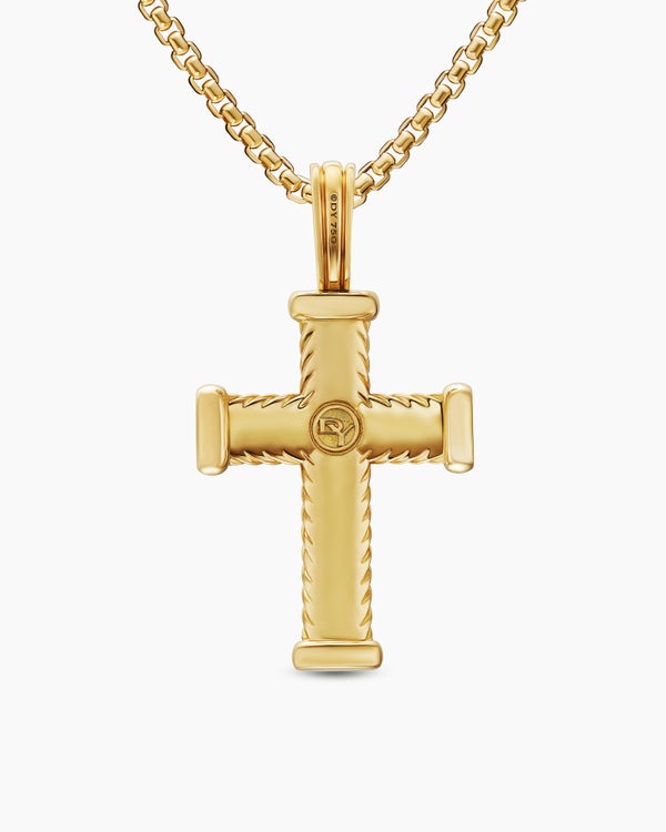 Chevron Cross Pendant in 18K Yellow Gold with Diamonds, 33mm