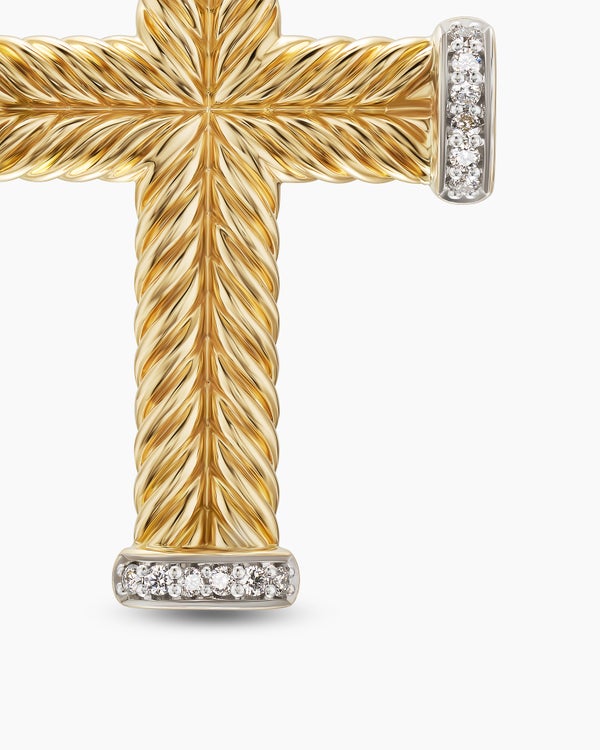 Chevron Cross Pendant in 18K Yellow Gold with Diamonds, 33mm