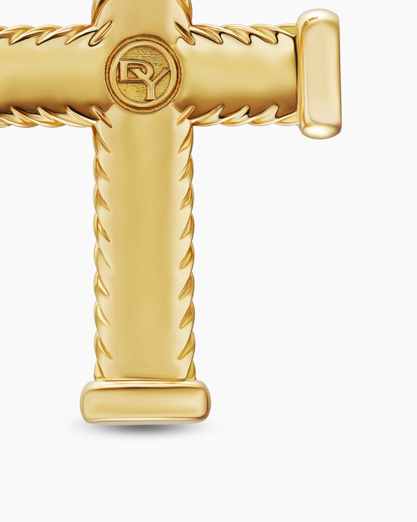 Chevron Cross Pendant in 18K Yellow Gold with Diamonds, 33mm
