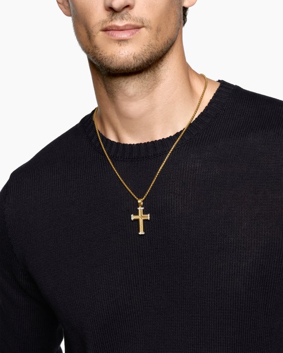 Chevron Cross Pendant in 18K Yellow Gold with Diamonds, 33mm