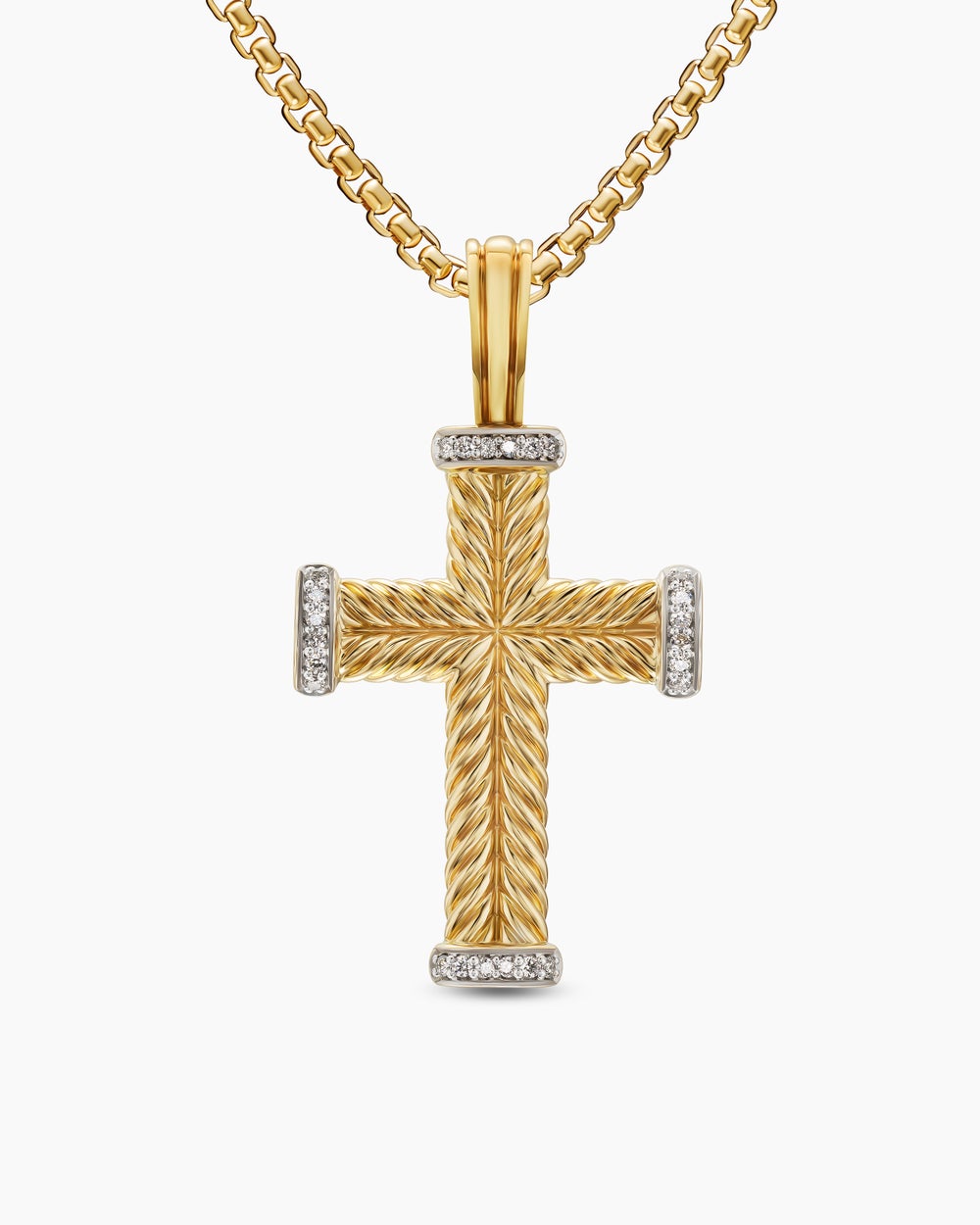 Mens Chevron Cross Pendant in 18K Yellow Gold with Diamonds, 33mm