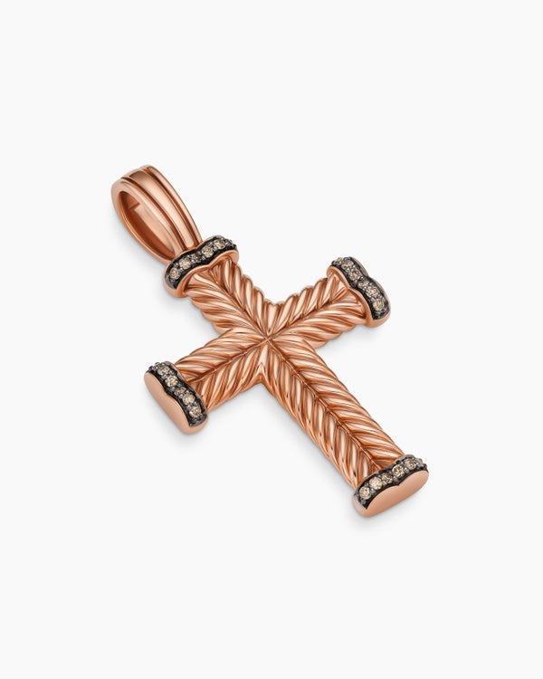 Chevron Cross Pendant in 18K Rose Gold with Cognac Diamonds, 33mm