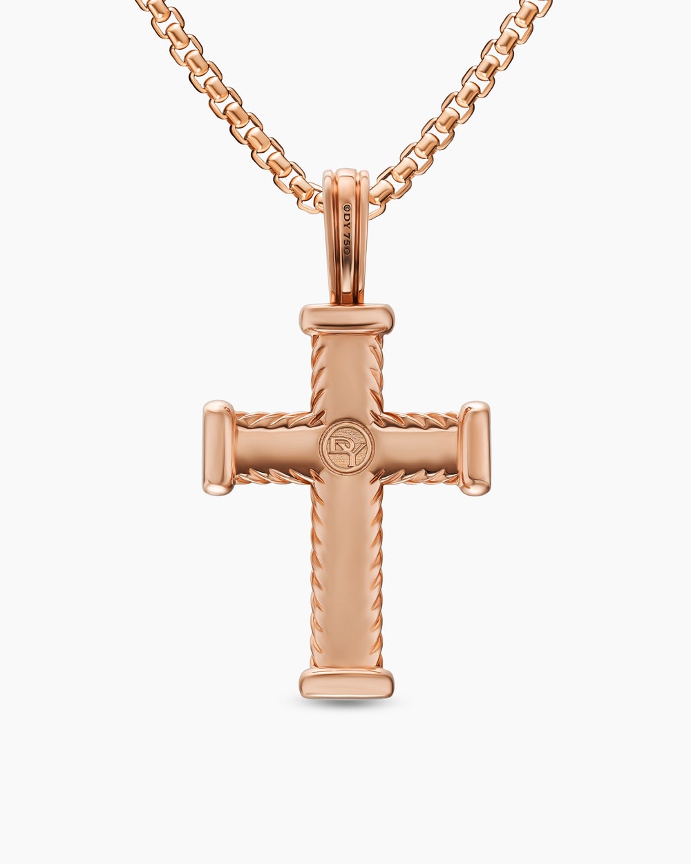 Mens Chevron Cross Pendant in 18K Rose Gold with Cognac Diamonds, 33mm