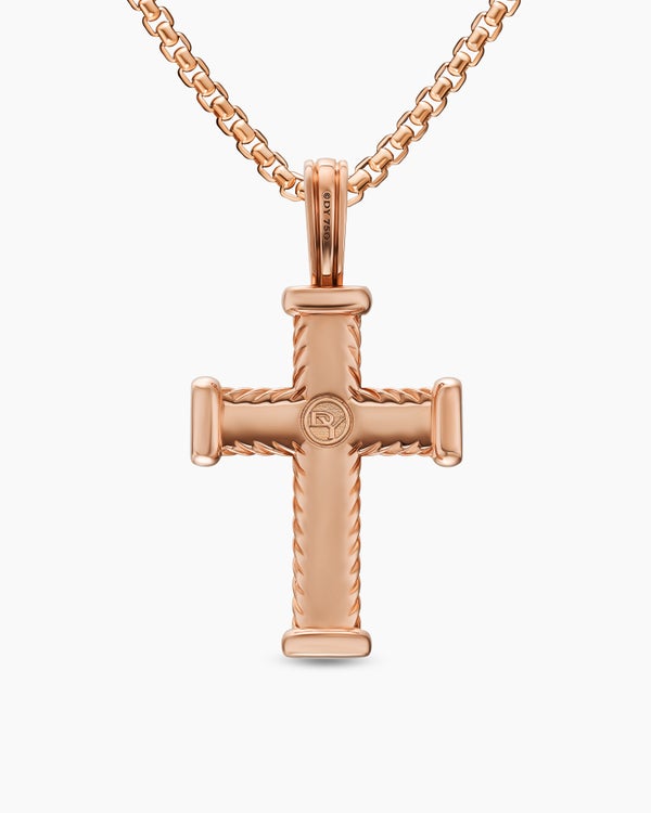 Chevron Cross Pendant in 18K Rose Gold with Cognac Diamonds, 33mm