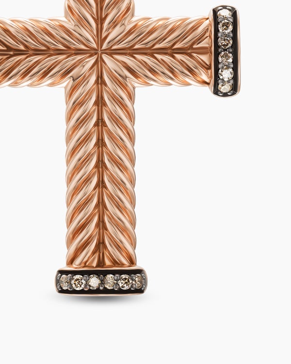 Chevron Cross Pendant in 18K Rose Gold with Cognac Diamonds, 33mm