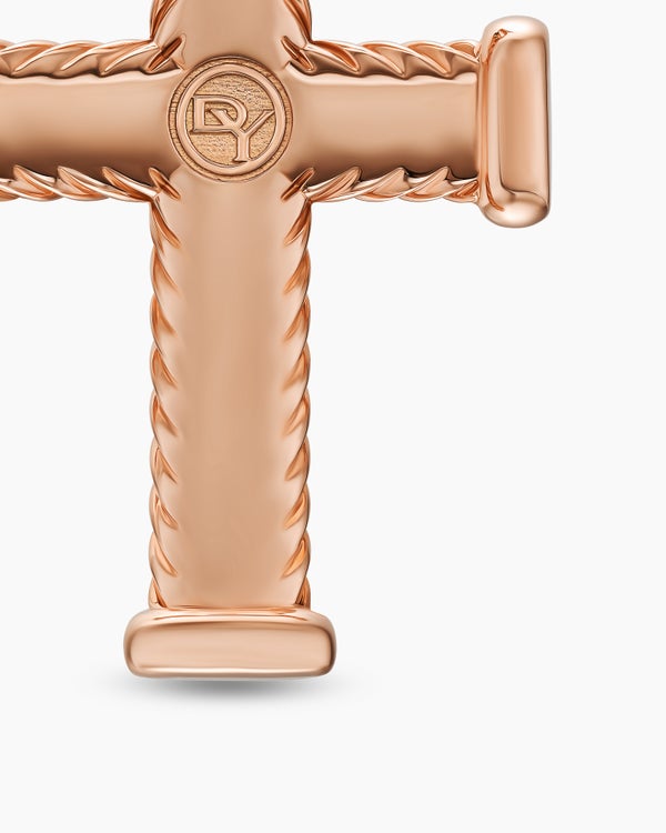 Chevron Cross Pendant in 18K Rose Gold with Cognac Diamonds, 33mm
