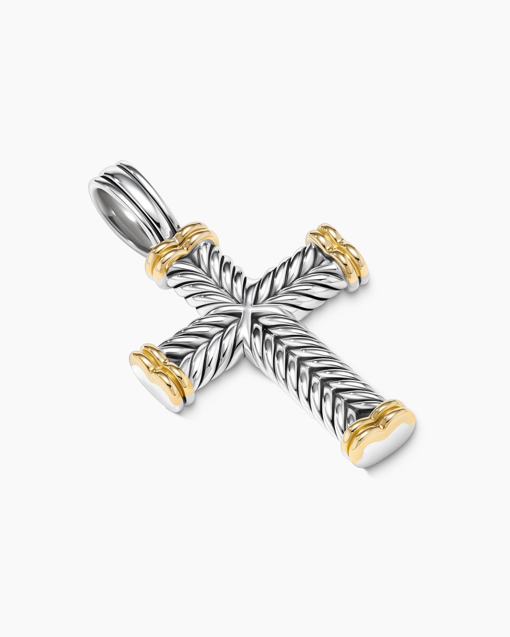 Pendentif avec croix Chevron en argent sterling avec or jaune 18 carats, 33 mm hommes