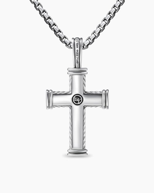 Mens Chevron Cross Pendant in Sterling Silver with 18K Yellow Gold, 33mm