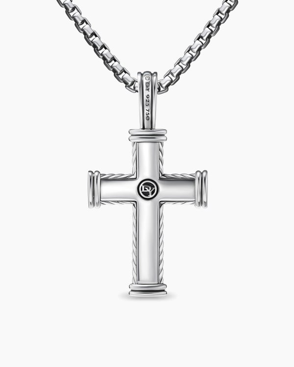 Chevron Cross Pendant in Sterling Silver with 18K Yellow Gold, 33mm