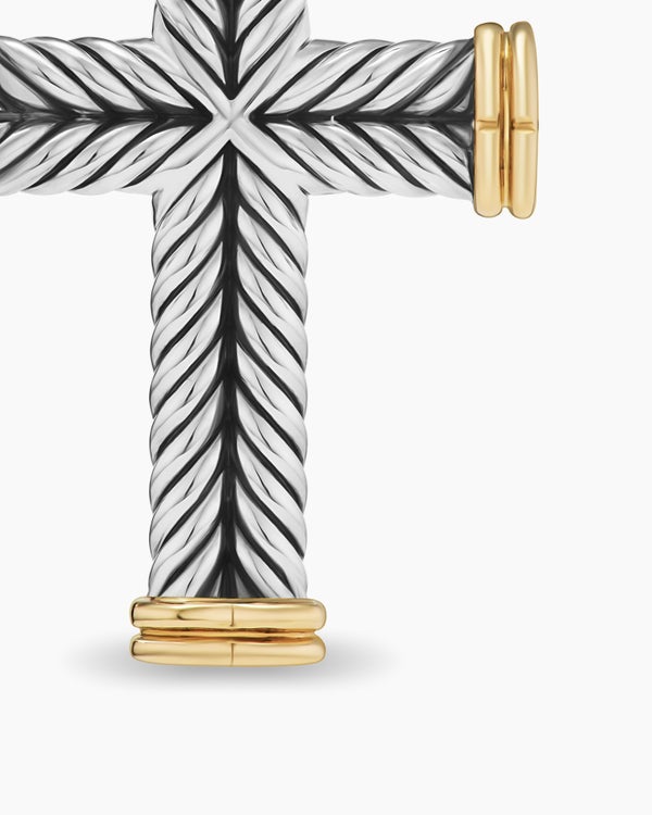 Chevron Cross Pendant in Sterling Silver with 18K Yellow Gold, 33mm