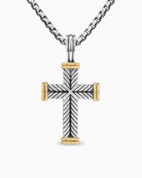 Gothic Cross Amulet in Sterling Silver with 18K Yellow Gold, 36.5mm