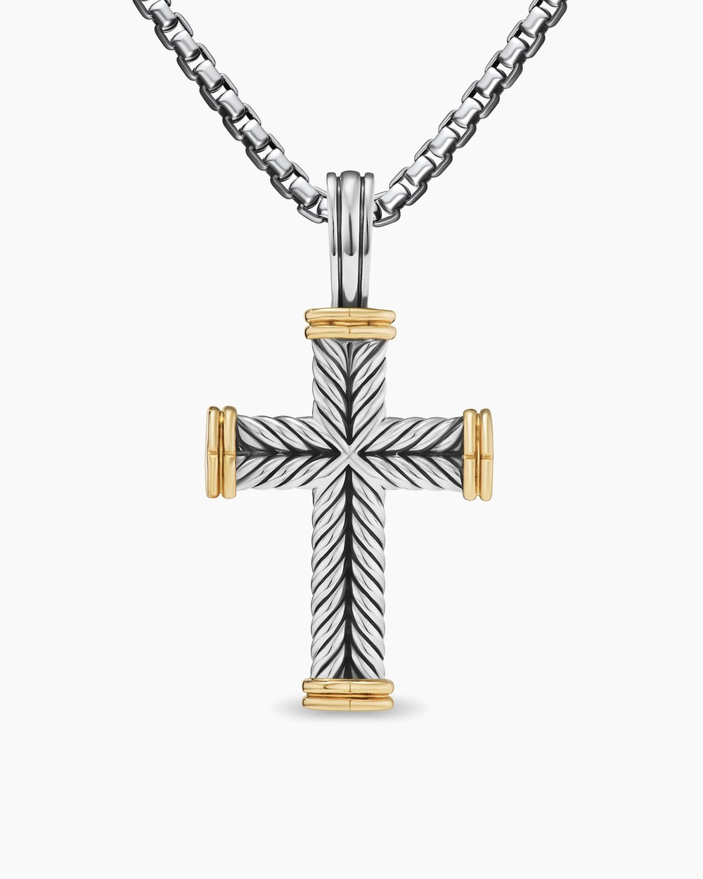 Pendentif avec croix Chevron en argent sterling avec or jaune 18 carats, 33 mm hommes