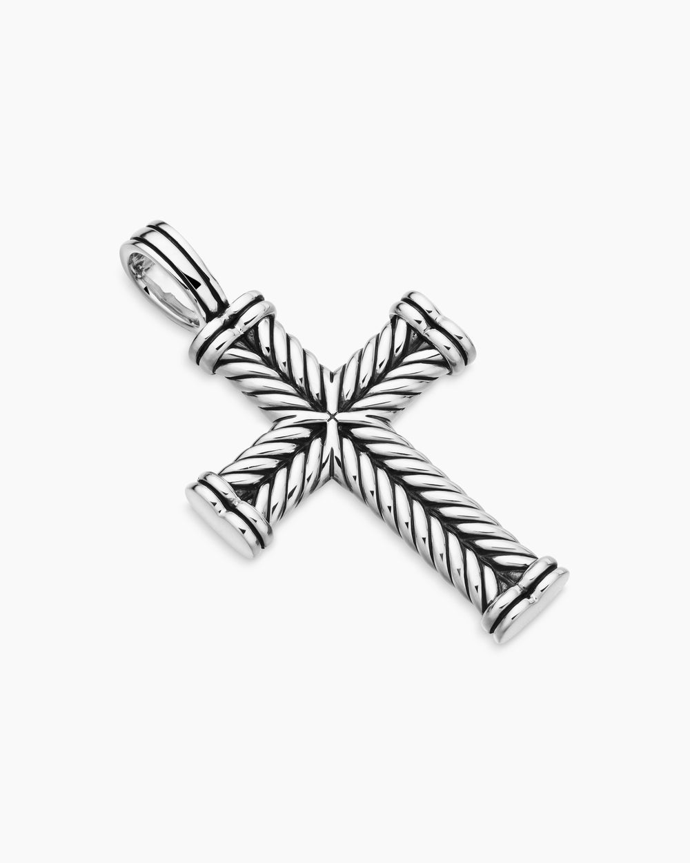 Mens Chevron Cross Pendant in Sterling Silver, 33mm