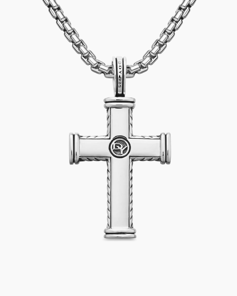 Mens Chevron Cross Pendant in Sterling Silver, 33mm