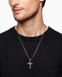 Chevron Cross Pendant in Sterling Silver with Black Diamonds, 33.5mm