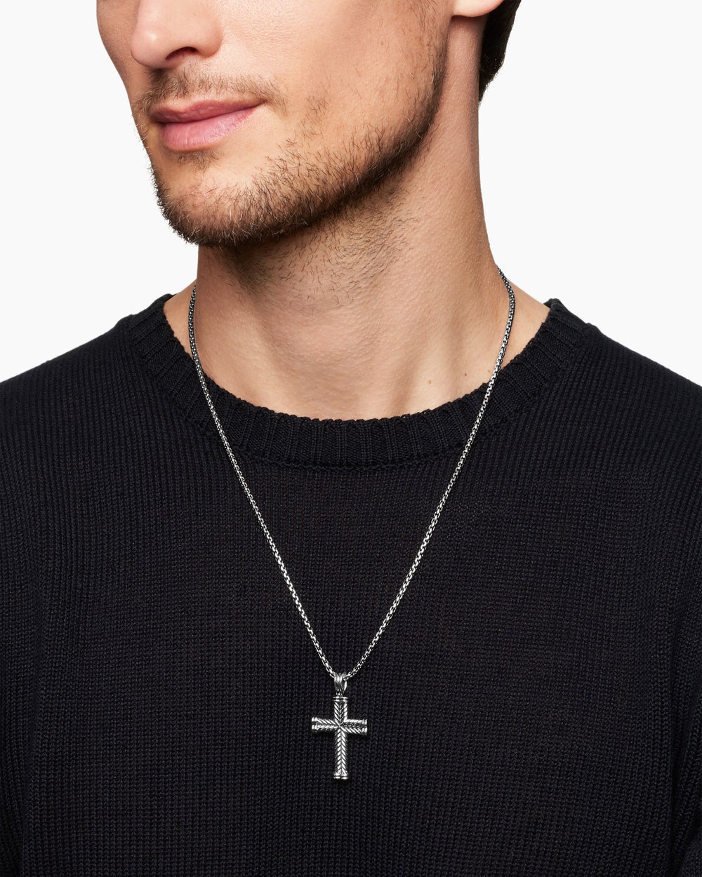 Mens Chevron Cross Pendant in Sterling Silver, 33mm