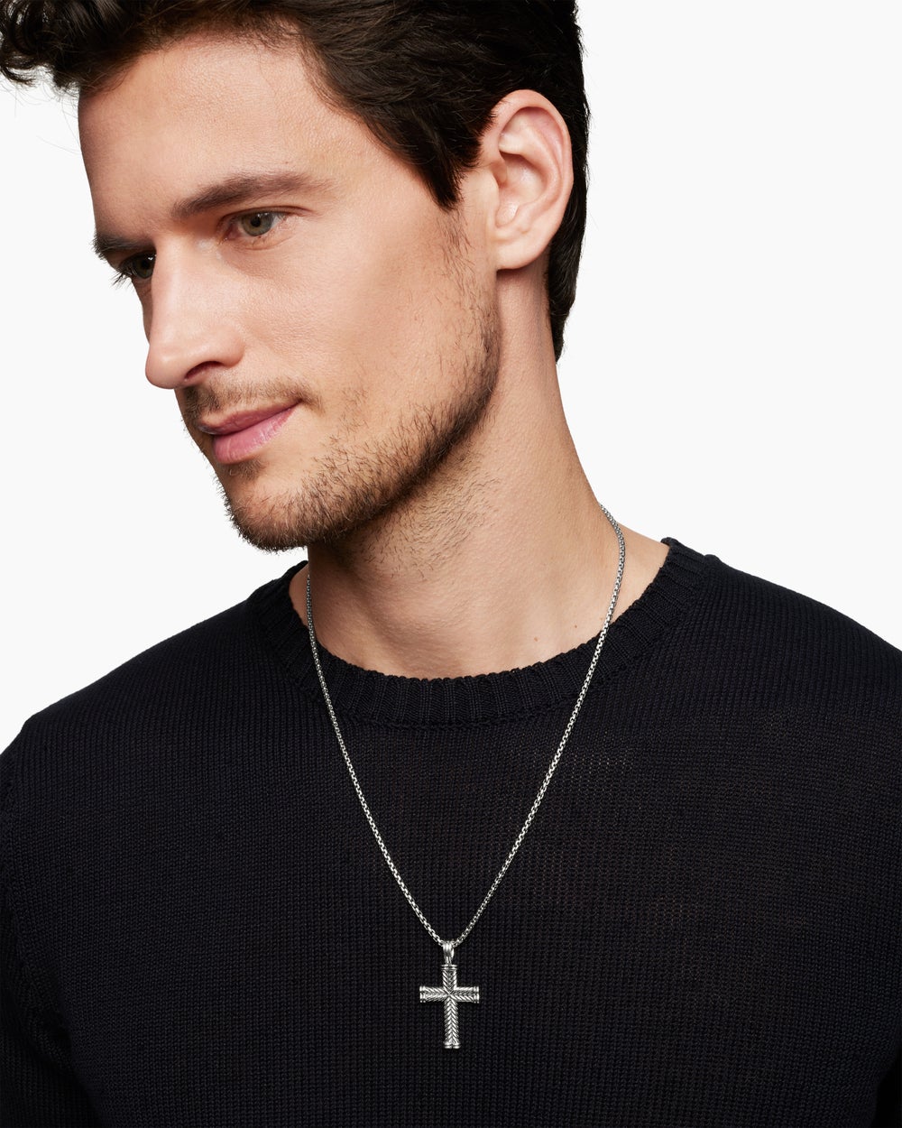 Mens Chevron Cross Pendant in Sterling Silver, 33mm