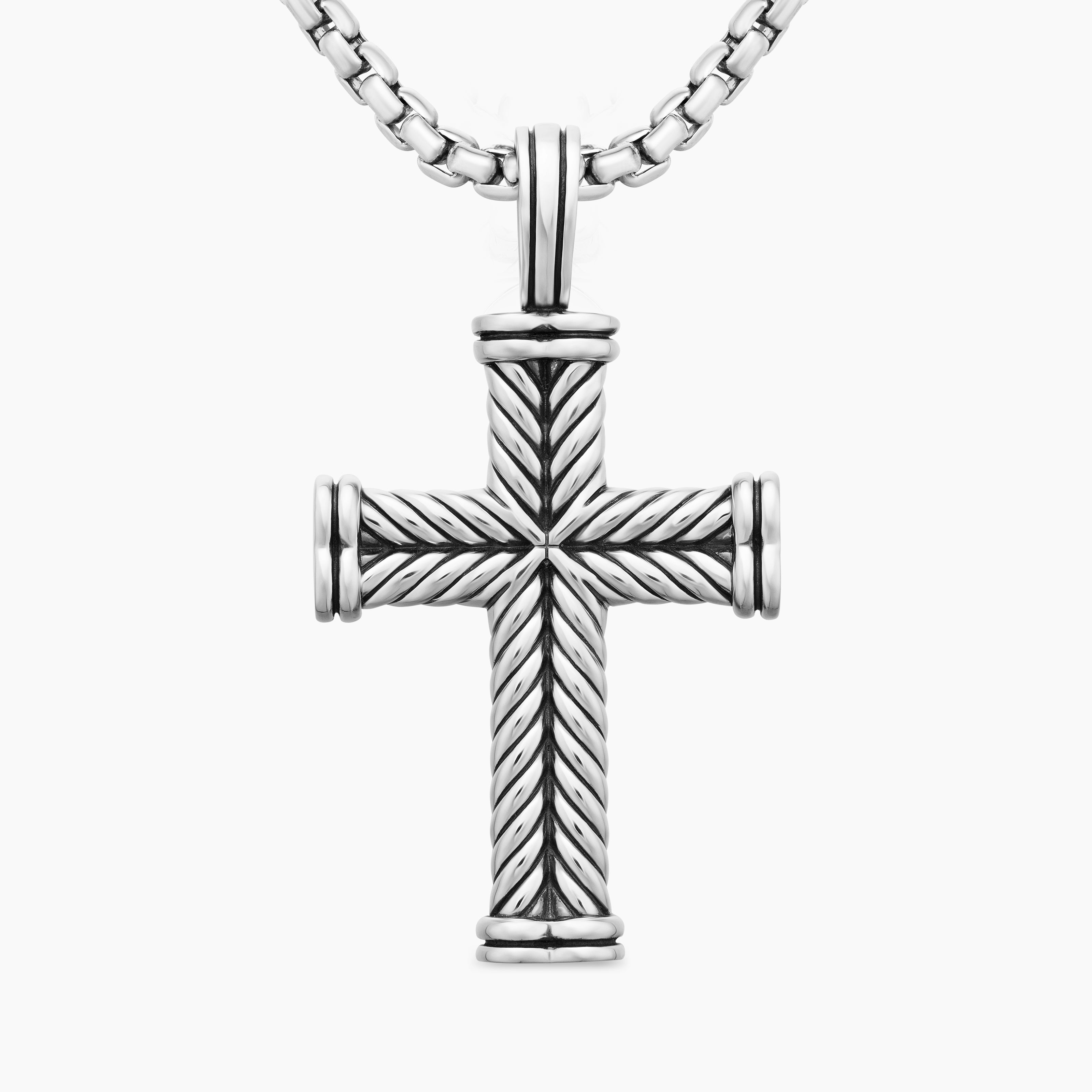 Mens Chevron Cross Pendant in Sterling Silver, 33mm