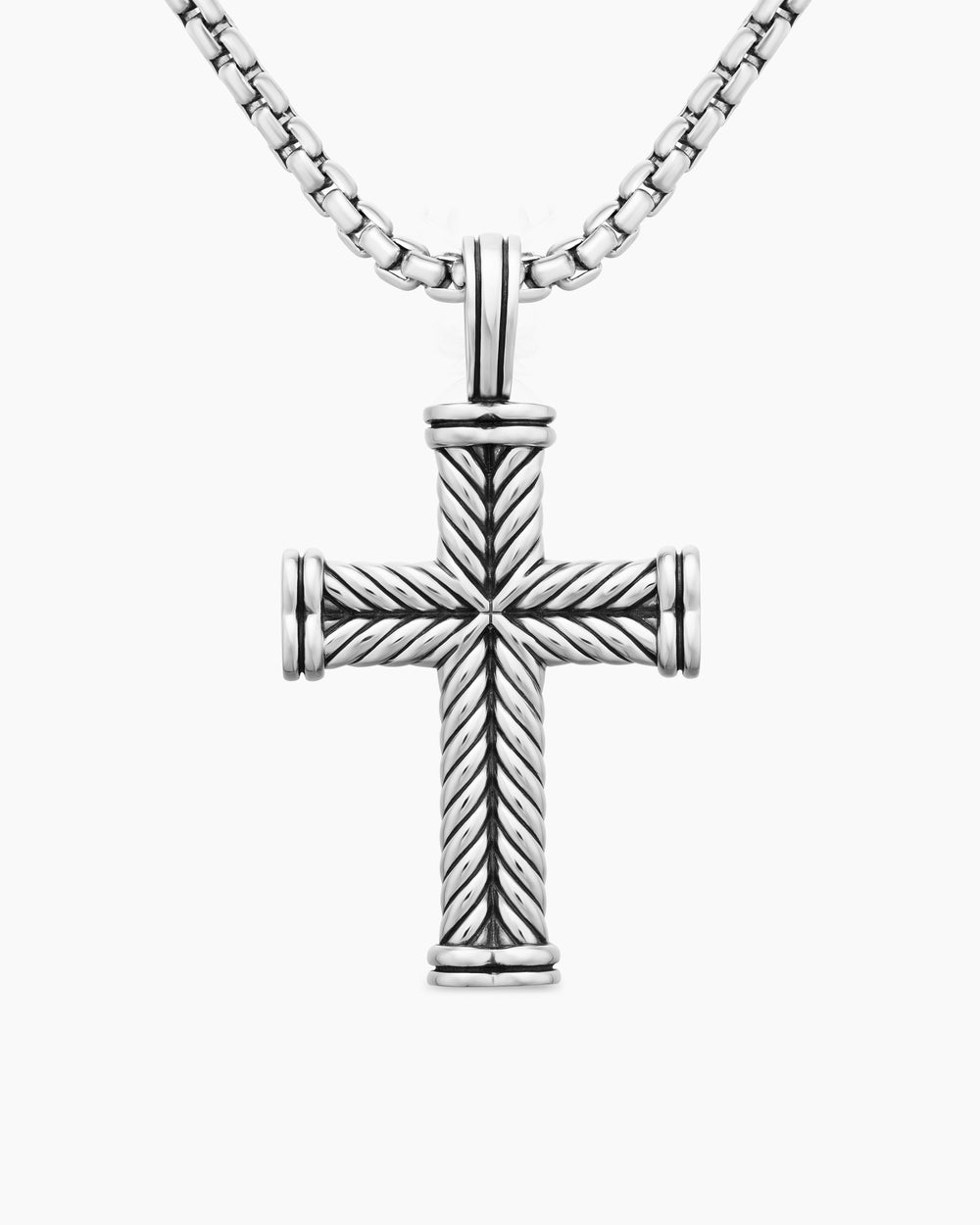 Mens Chevron Cross Pendant in Sterling Silver, 33mm
