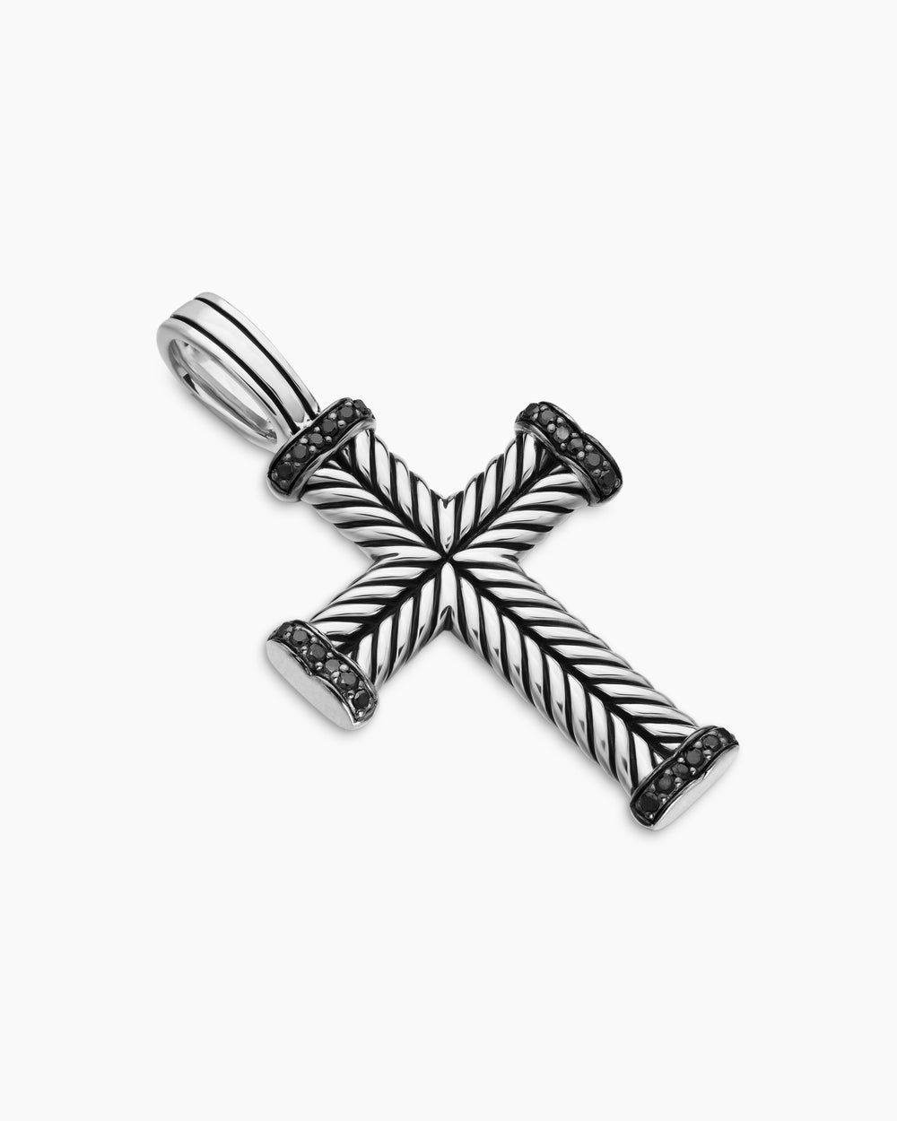 Mens Chevron Cross Pendant in Sterling Silver with Black Diamonds, 33mm