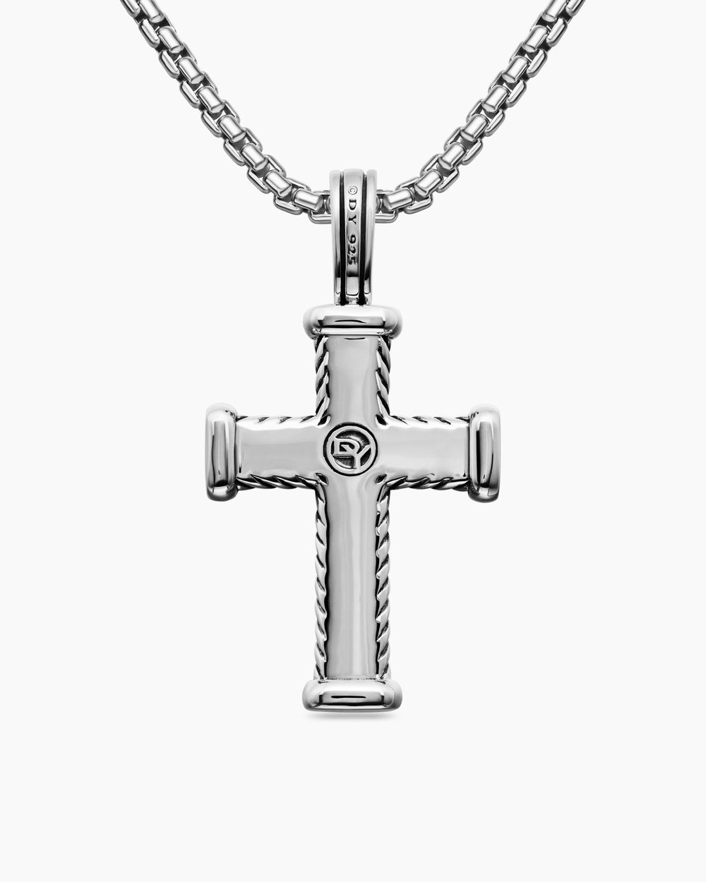 Mens Chevron Cross Pendant in Sterling Silver with Black Diamonds, 33mm
