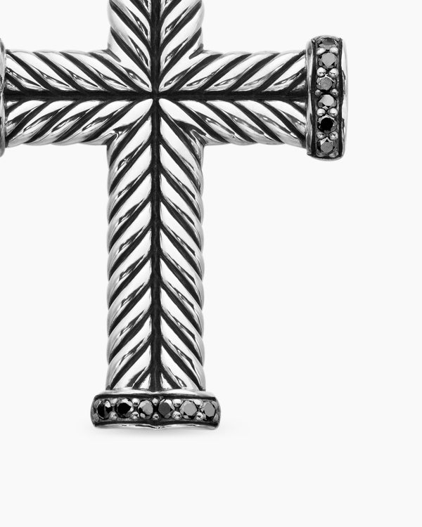 Chevron Cross Pendant in Sterling Silver with Black Diamonds, 33mm