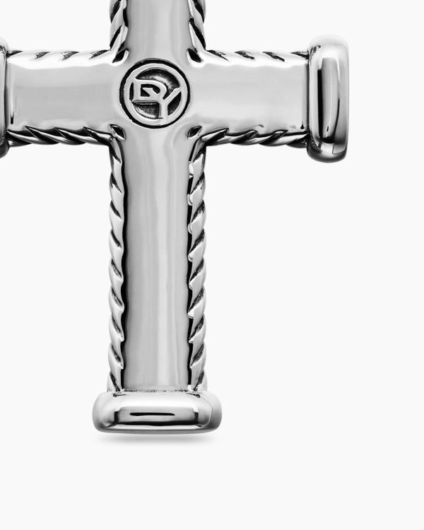 Chevron Cross Pendant in Sterling Silver with Black Diamonds, 33mm