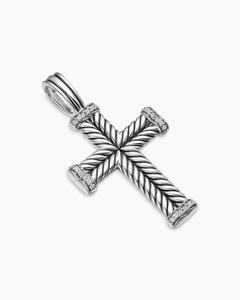Mens Chevron Cross Pendant in Sterling Silver with Diamonds, 33mm