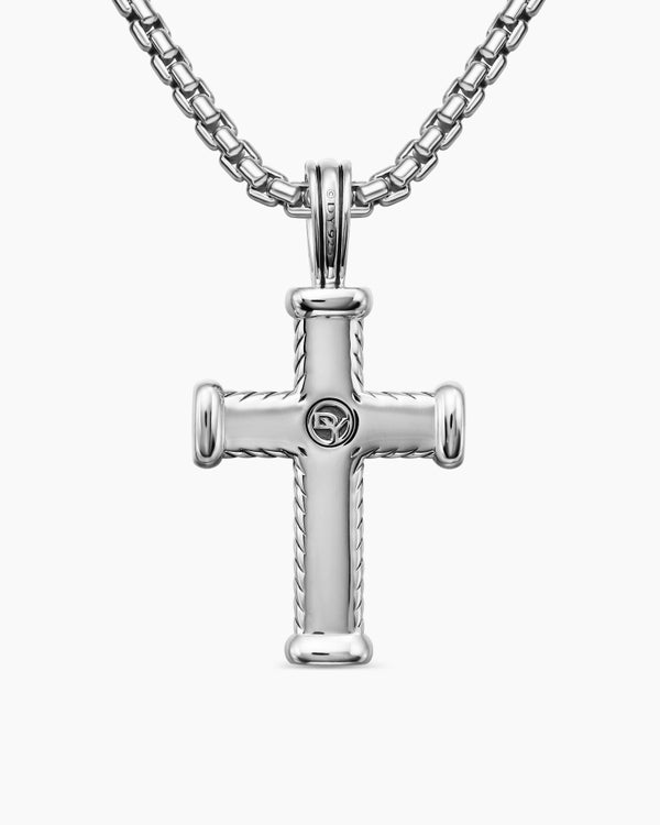 Chevron Cross Pendant in Sterling Silver with Diamonds, 33mm