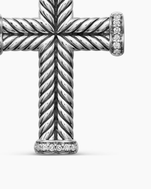 Chevron Cross Pendant in Sterling Silver with Diamonds, 33mm