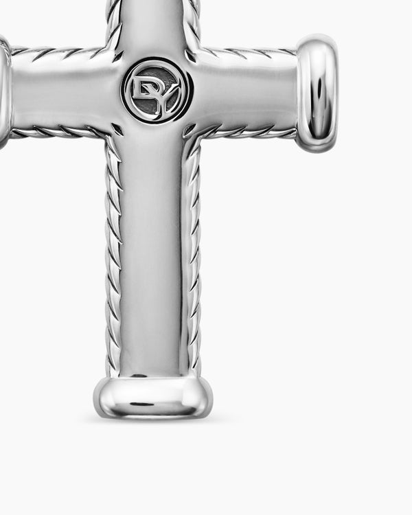 Chevron Cross Pendant in Sterling Silver with Diamonds, 33mm