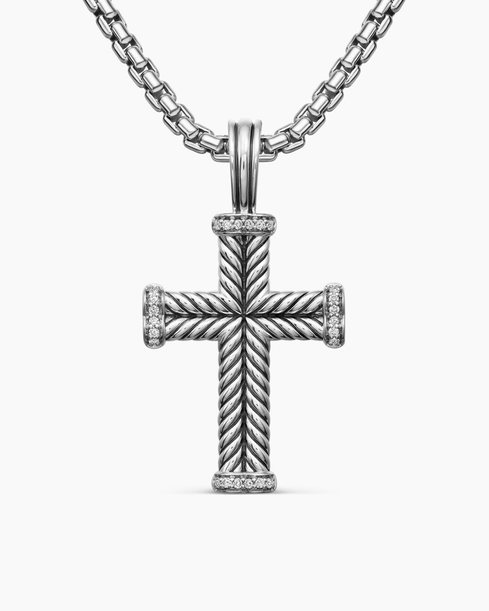Mens Chevron Cross Pendant in Sterling Silver with Diamonds, 33mm