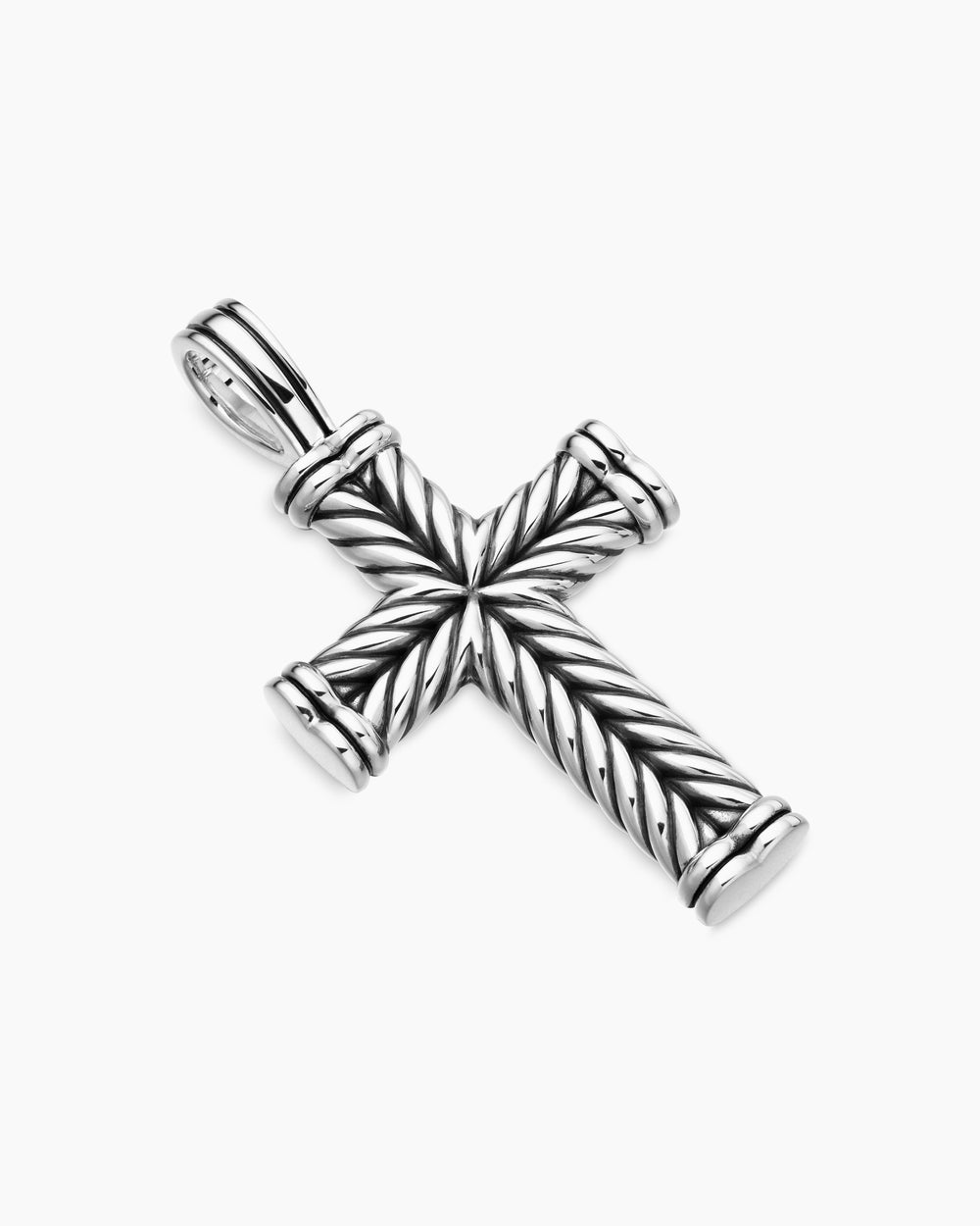 Mens Chevron Cross Pendant in Sterling Silver, 40mm