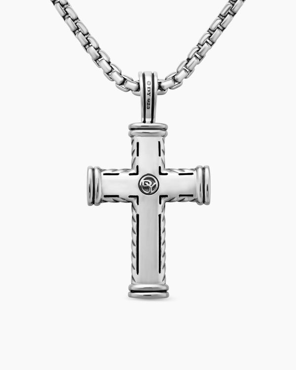 Chevron Cross Pendant in Sterling Silver, 40mm