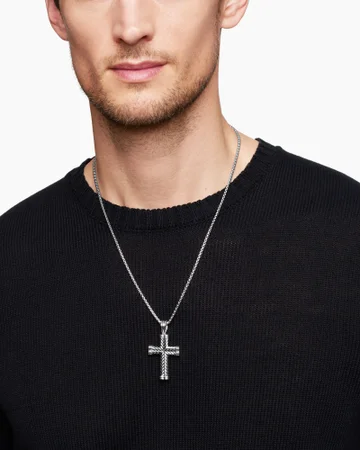 Chevron Cross Pendant in Sterling Silver, 40mm