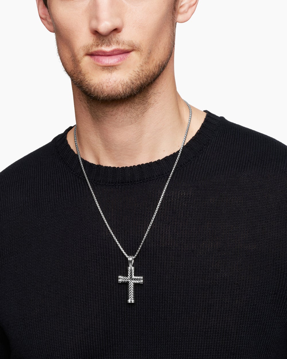 Mens Chevron Cross Pendant in Sterling Silver, 40mm