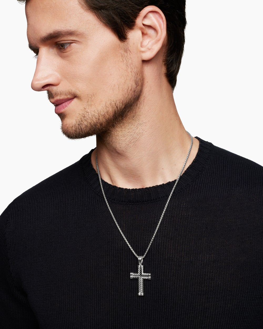 Mens Chevron Cross Pendant in Sterling Silver, 40mm