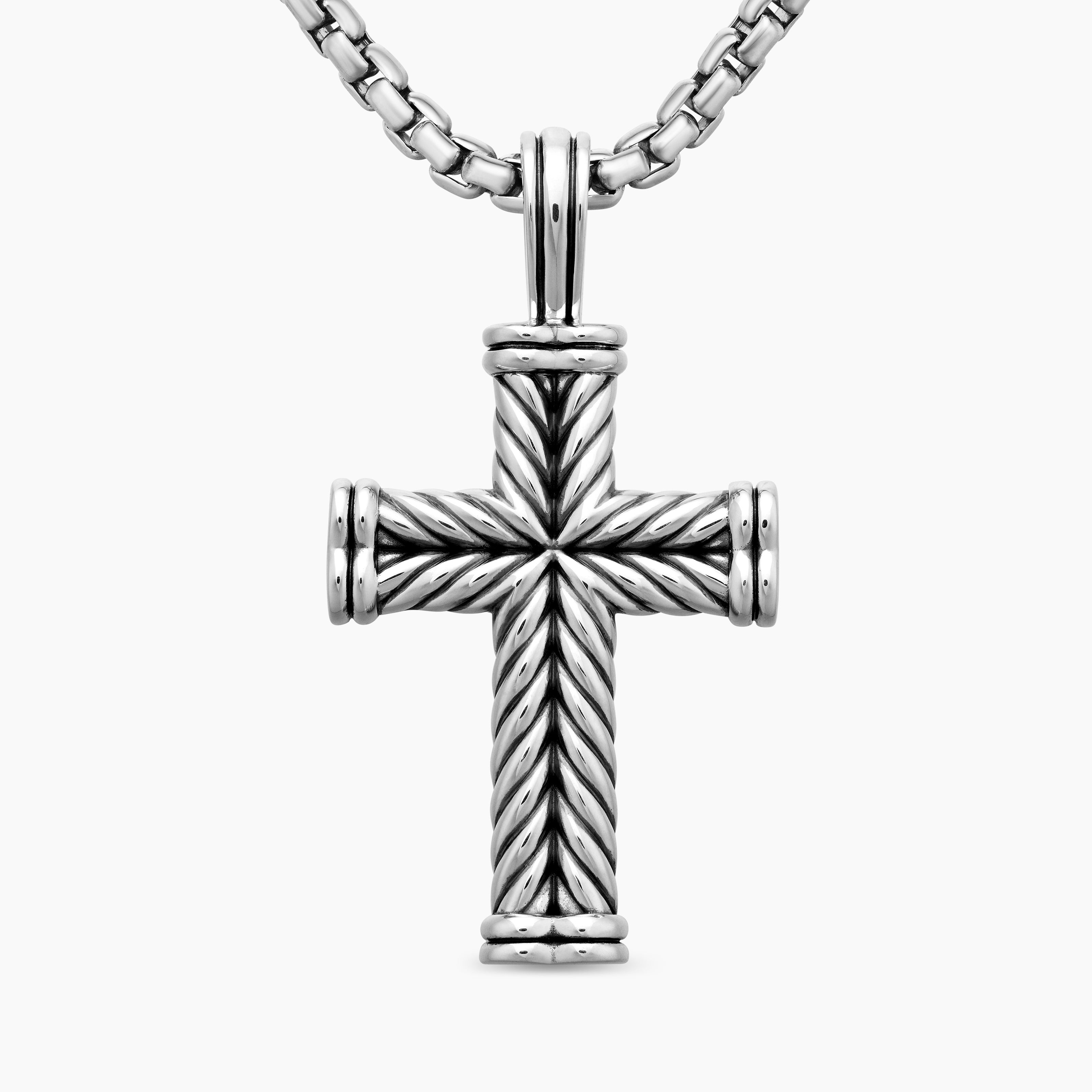Mens Chevron Cross Pendant in Sterling Silver, 40mm