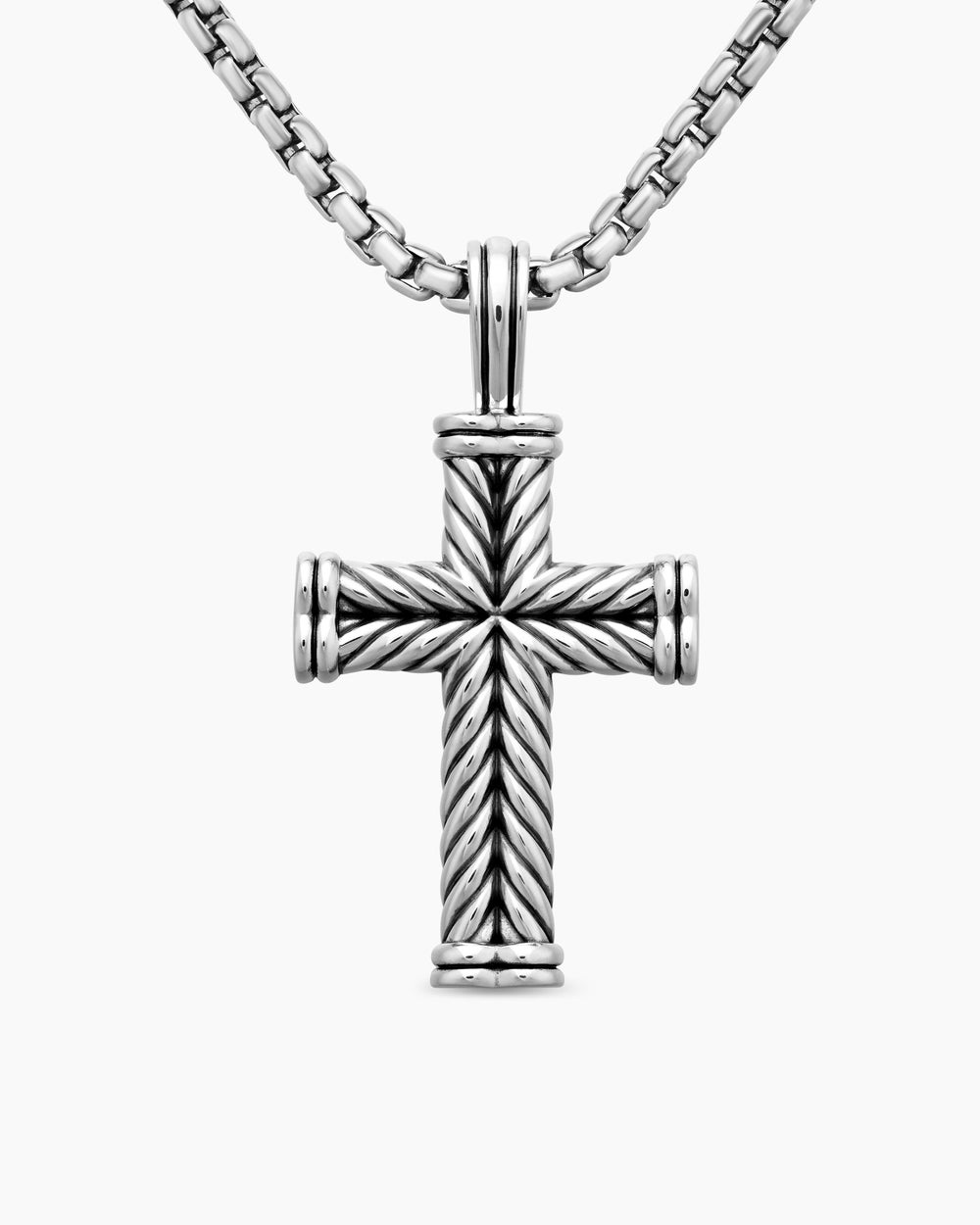 Mens Chevron Cross Pendant in Sterling Silver, 40mm